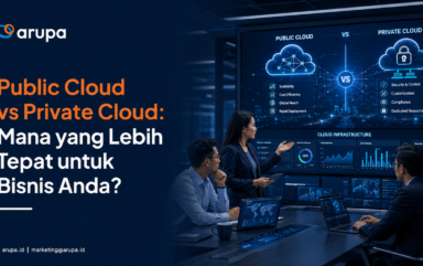 Ilustrasi perbandingan Public Cloud dan Private Cloud untuk kebutuhan bisnis