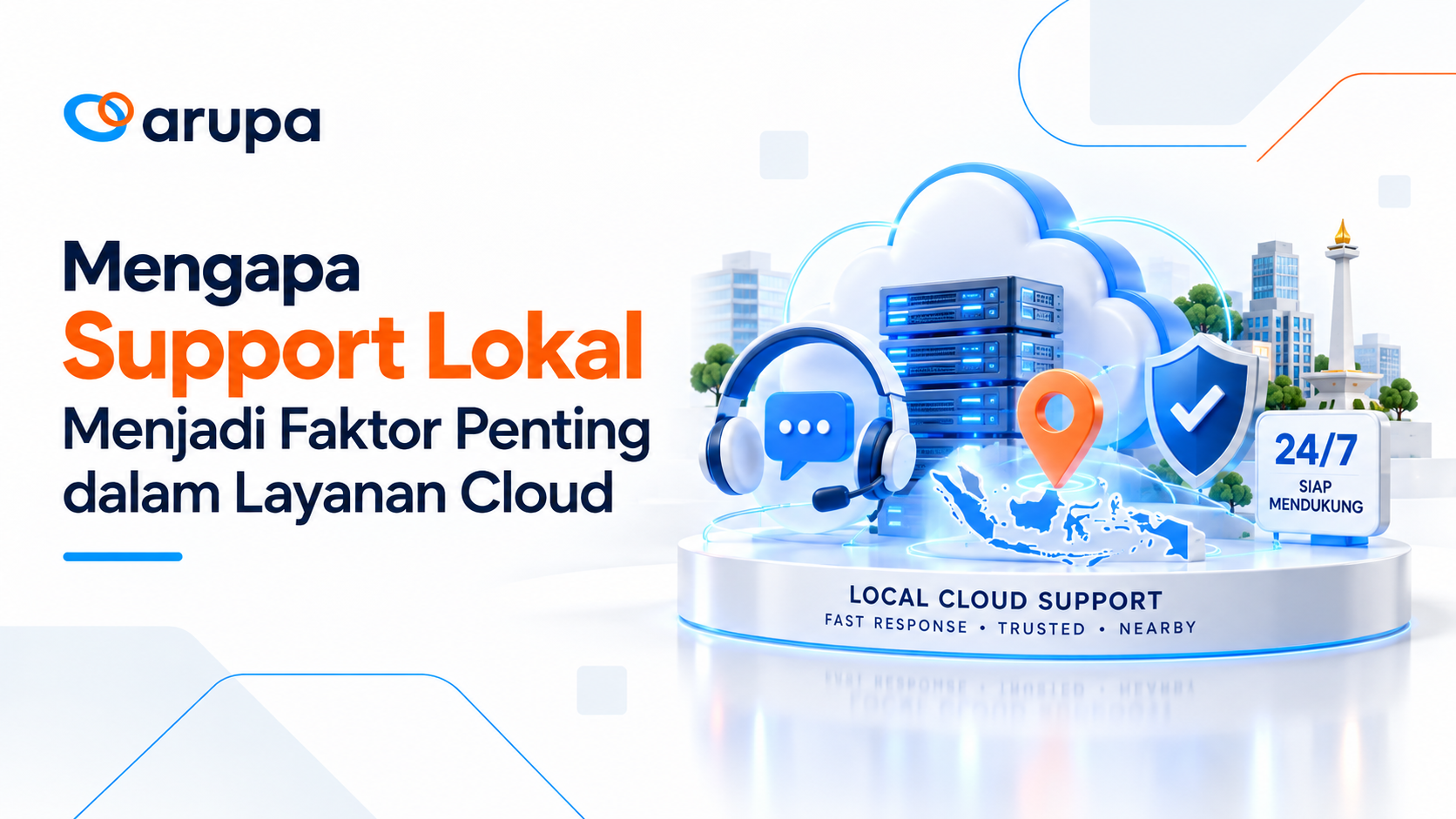Ilustrasi support lokal untuk layanan cloud dan infrastruktur IT bisnis