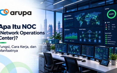 Ilustrasi Network Operations Center untuk monitoring jaringan, server, dan infrastruktur IT