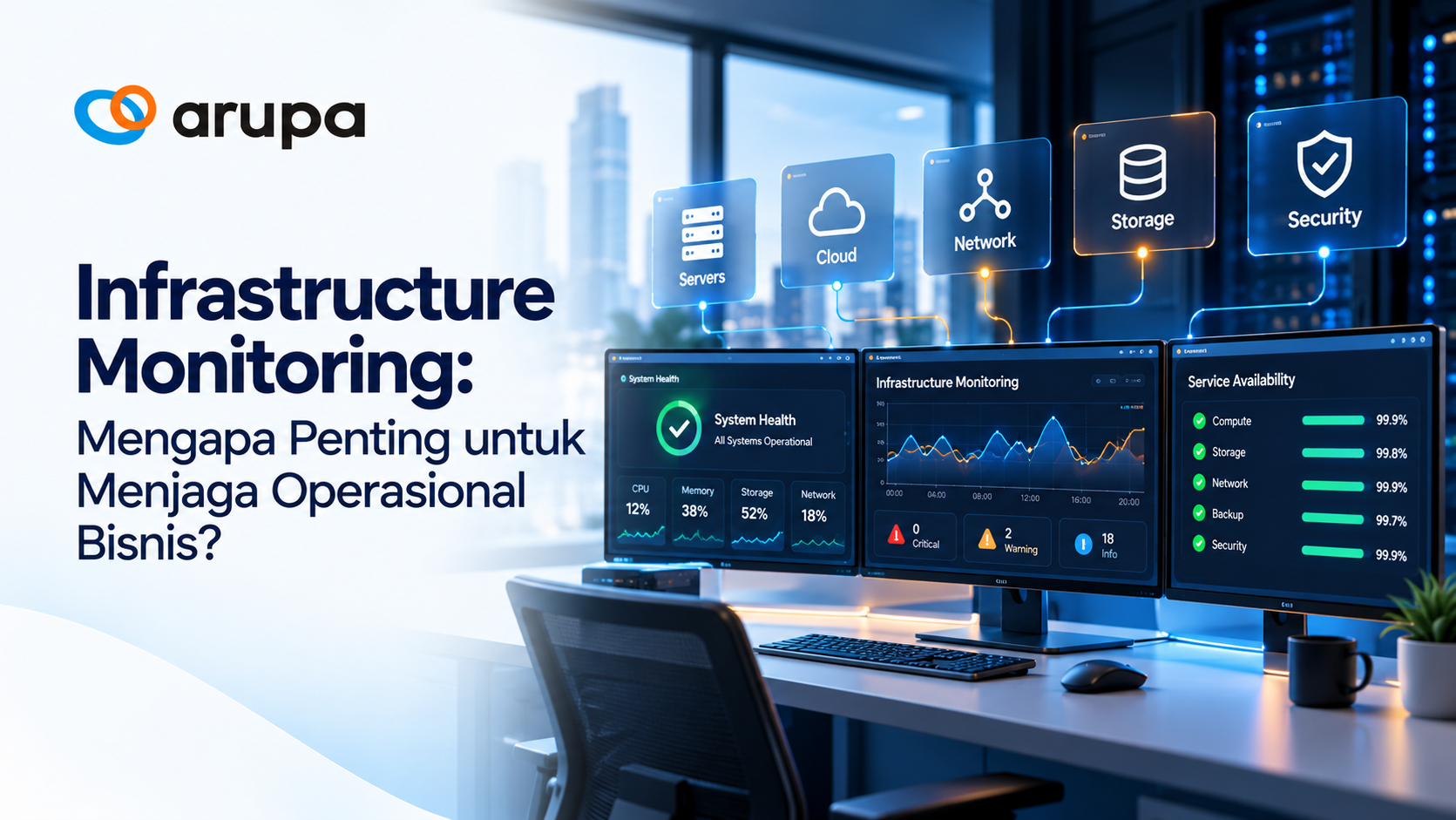 Ilustrasi Infrastructure Monitoring untuk pemantauan infrastruktur IT dan operasional bisnis