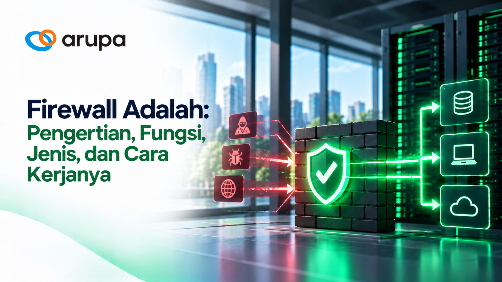 Ilustrasi firewall sebagai sistem keamanan jaringan untuk melindungi data perusahaan