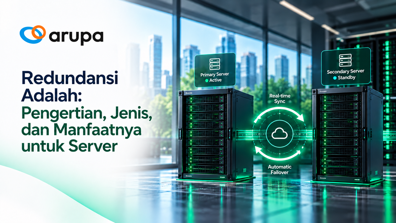 Ilustrasi redundansi server untuk menjaga ketersediaan sistem dan mengurangi downtime