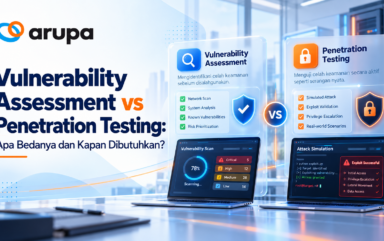 Ilustrasi perbandingan Vulnerability Assessment vs Penetration Testing untuk keamanan siber perusahaan